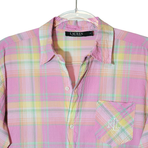 Ralph Lauren Pink and Yellow Plaid Shirt Button Down Tunic Casual Classic Size S - Picture 3 of 13